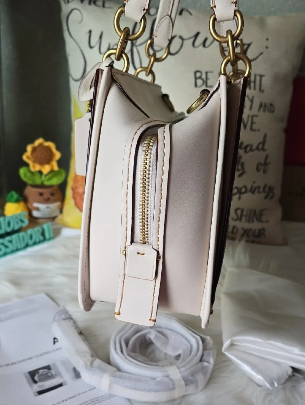 Coach Dreamer 36 Brown Signature Canvas Satchel And Cream Leather NWT